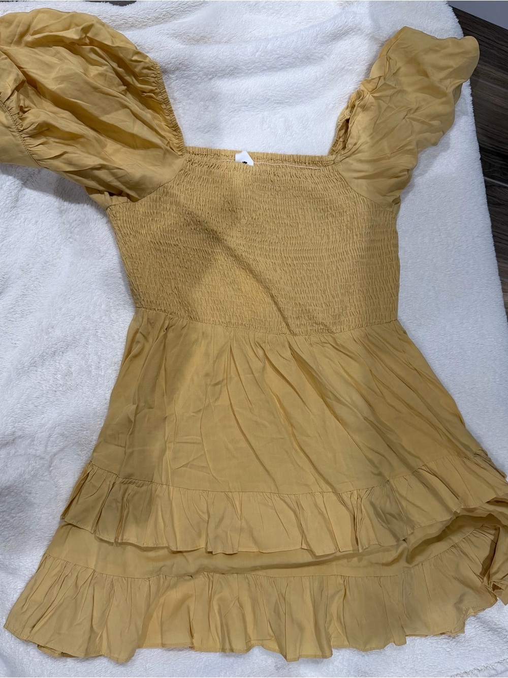 Off-Shoulder Mustard Ruffle Mini Dress - Picture 2 of 4